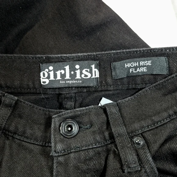 GIRL.ISH Distressed High Rise Raw Hem Flare Black Jean Size 5/27 L.A. Designer - Picture 2 of 11